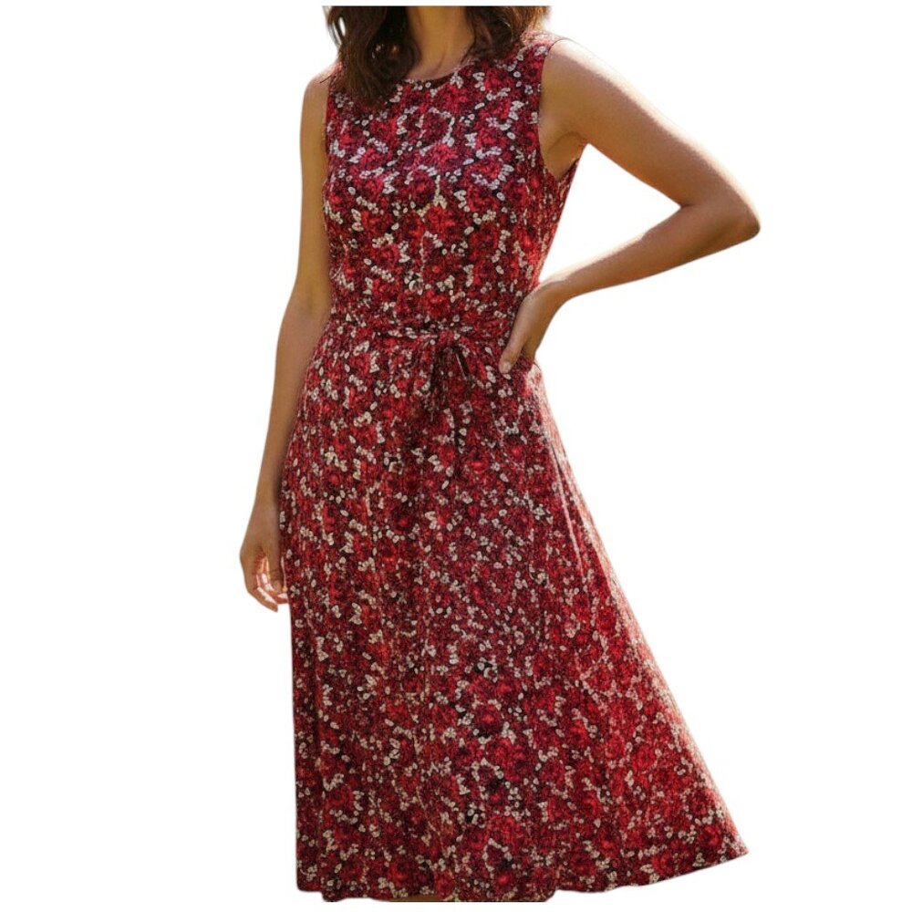 CHARTER CLUB Red Rose Floral Sleeveless Pull-On Maxi Dress - Size Medium